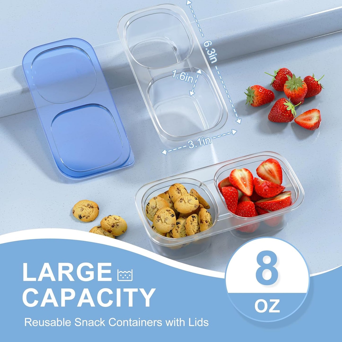 Snack Pack Containers for Kids, 5 Pack Reusable Snack Containers with Lids, 2 Compartment Small Bento Snack Box, BPA-Free, Lunchbox Accessories for Travel
