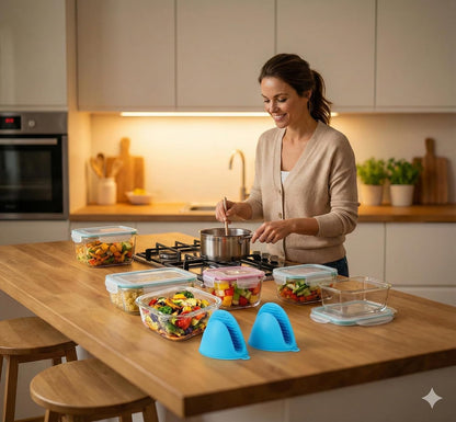 20 Pc Glass Food Storage Containers with Snap Lock Lids, Airtight & Leakproof, Bonus 2 Oven Silicone Gloves, Safe for Dishwasher, Oven, Microwave,Freezer, BPA Free