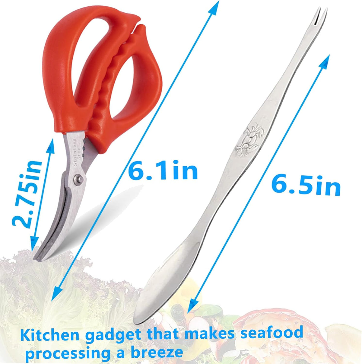 6 Piece red Seafood Scissors Crab Scissors Seafood Shears Multifunctional Crab Leg Crackers and Tools