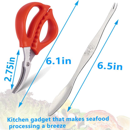 6 Piece red Seafood Scissors Crab Scissors Seafood Shears Multifunctional Crab Leg Crackers and Tools