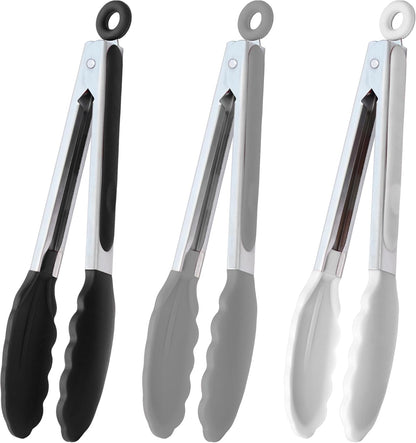 HINMAY Stainless Steel Kitchen Tongs 9-Inch Cooking Tongs, Set of 3