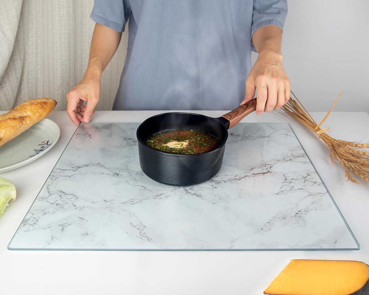 Kitchenville Glass Cutting Board 20”x16”: Tempered Glass Kitchen Counter Protector - Durable- Scratch-Resistant, Heat-Proof - Clear Design