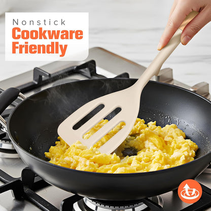 Extra Large Silicone Spatula Turner Set with Wooden Handle