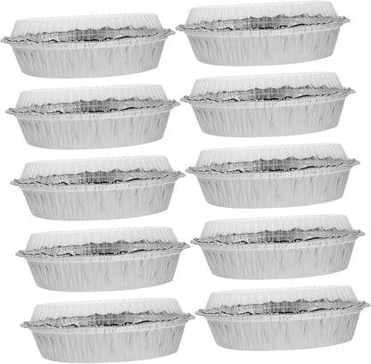 VOSAREA 50sets Aluminum Foil Pans Lids Bbq Trays for Baking and Serving Round Grill Foil Trays Pizza and Storage Containers for Meal Prep and Catering