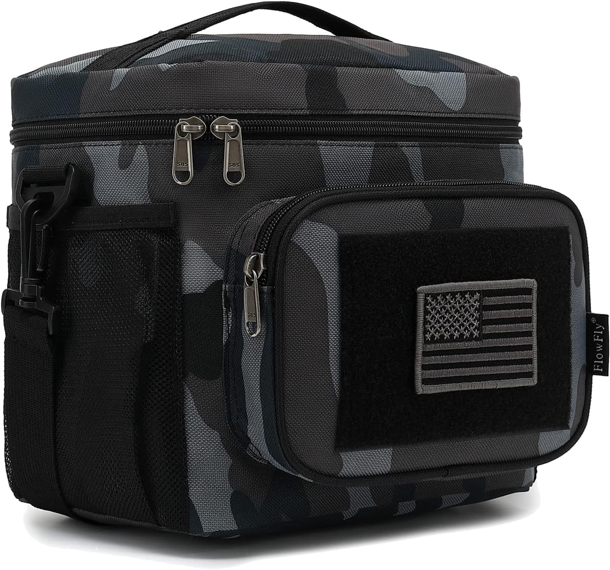 FlowFly Lunch Bag, Insulated Cooler, Thermal Lunch Box Tote with MOLLE/PALS Webbing, Adjustable Padded Shoulder Strap, for Tactical Men Women Adults and Boys Girls Kids (Cyan, Medium)