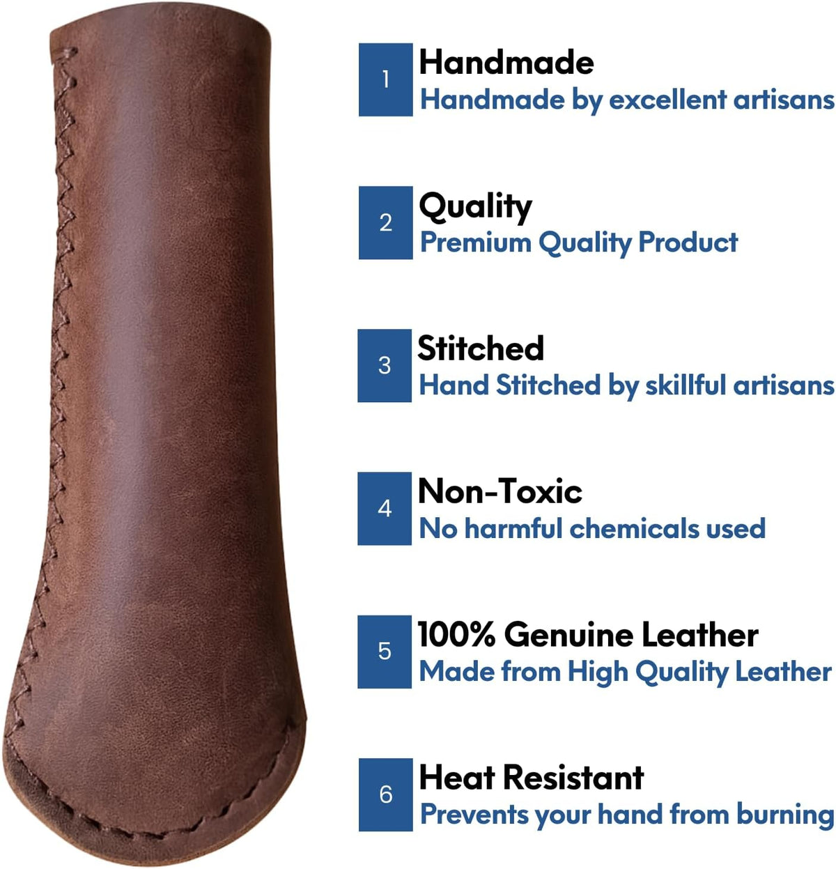 Leather Cast Iron Skillet Handle Cover, Heat Resistant Pan Grip Sleeve for Frying Pans, Dutch Oven & Griddles, Safe Non-Slip Cooking Handle Protector, Brown (Handle Cover Curve)