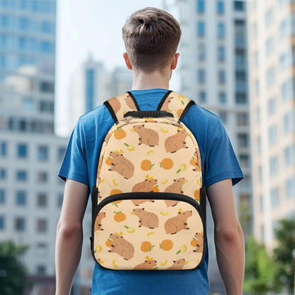 Cute Capybara Pizza Backpack for Girls, 5 Pcs Boys School Bag Set for Kids, 17 Inch Backpacks Lunch Pencil Box Reusable Utensils Case Set for Middle Elementary School, 3rd Grade Backpack