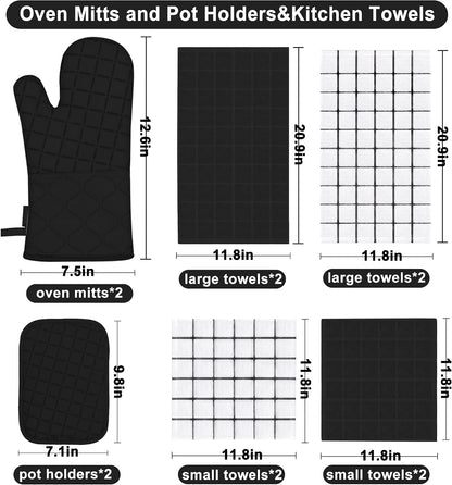Oven Mitts Kitchen Towels and Dishcloths Pot Holders Sets, Oven Gloves Kitchen Dish Towels 500 Degree Heat Resistant Potholders with Non-Slip Silicone Surface for Cooking, Grilling, Baking-Gray