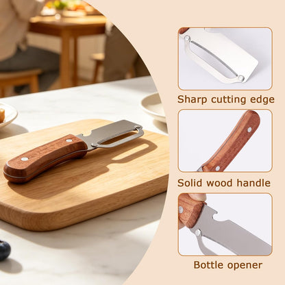 3 PCS Peeler with Wooden Handle, Bottle Opener, Vegetable Fruit Skin Peeling, Stainless Steel Blade Kitchen Tool