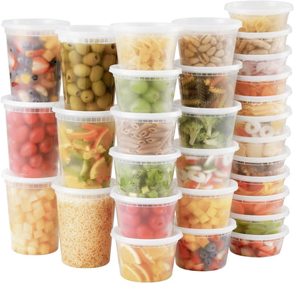 AOZITA 24 Sets Plastic Deli Food Containers With Lids, 8 oz 16oz 32oz Variety pack, Airtight Food Storage Containers, Freezer/Dishwasher/Microwave Safe, Soup Containers For Takeout Food Storage