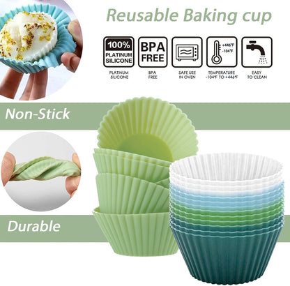 Silicone Baking Muffin Cups 12 Pack,Food-Grade Non-Stick Muffin & Cupcake Liners,Wrapper Cups Holders for Muffins, Cupcakes, and Candies Standard Size (Green)