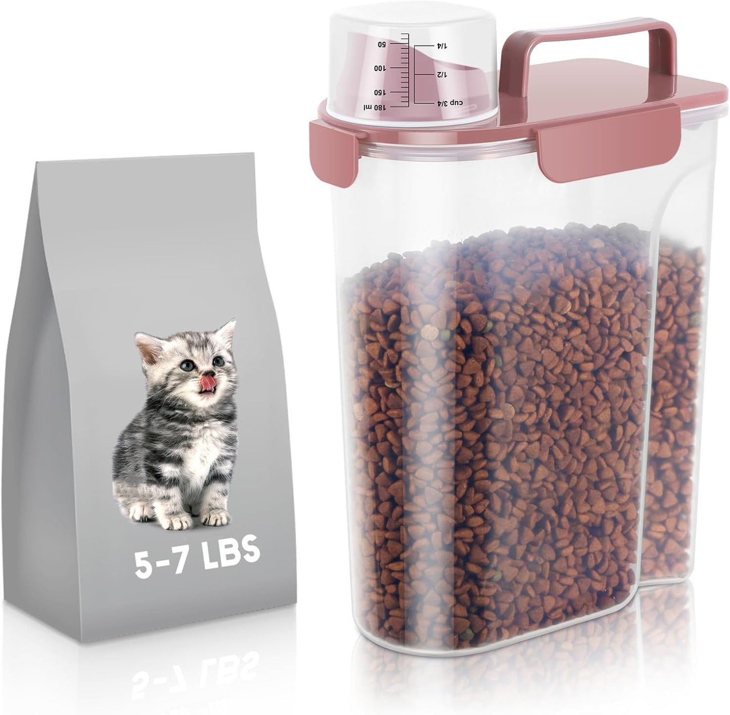 LEAWALK 5-7Lbs Cat Dog Storage Container, Portable Pet Food Containers with Upgraded Large Spout and Cup, Small Animal Kibble Dispenser for Bird Seed, Oatmeal, Rice, Flour, Brown Sugart-Dark Green