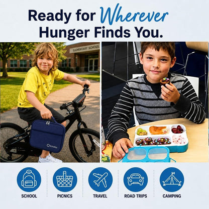 kinsho Lunch Box for Kids Boys Girls - Bento Box Set with Insulated Bag and Ice Pack, 6 Compartment Leak Proof Food Container, BPA-Free, Microwave Safe, Ideal for School & Work, Teal