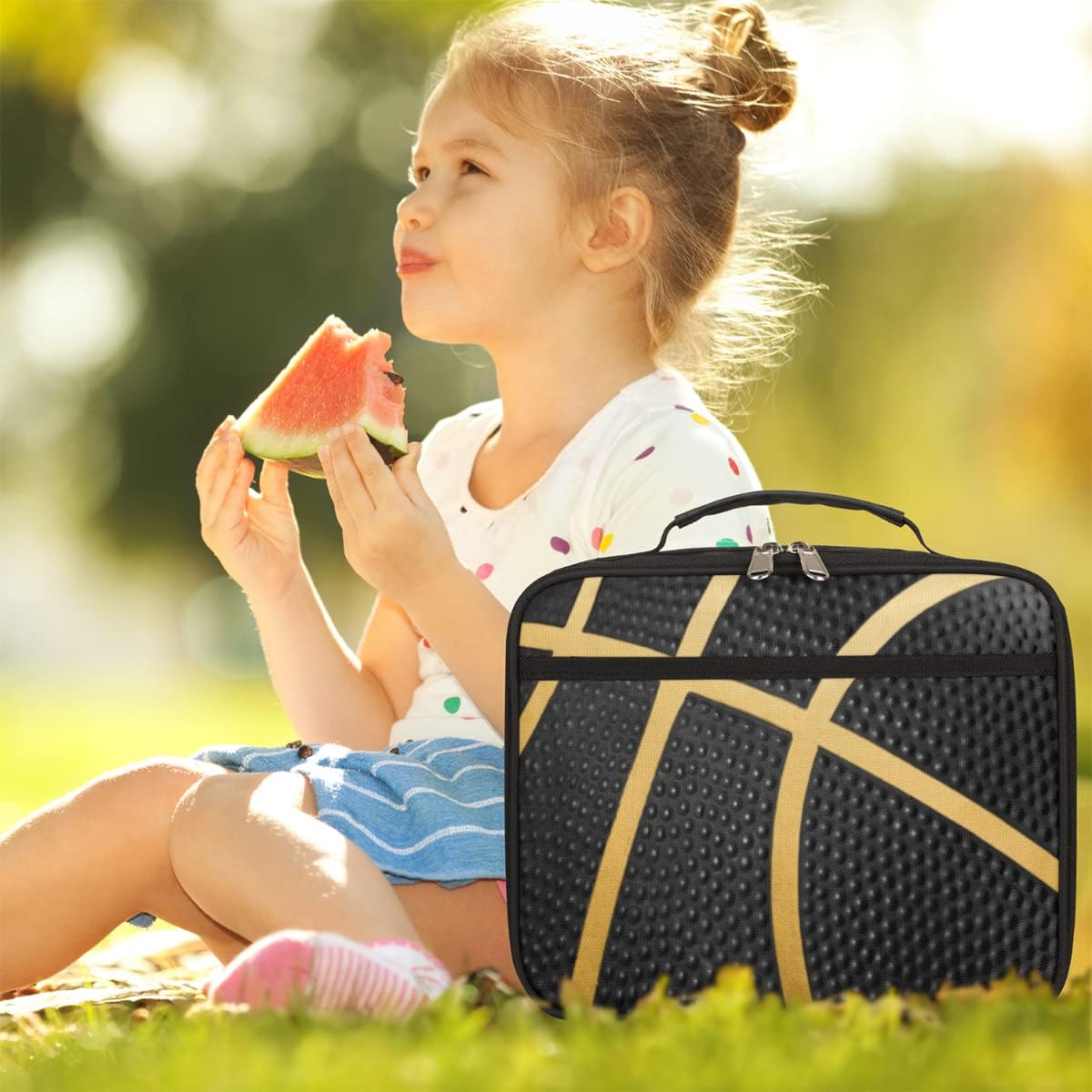 Kids Lunch Box for Boys Girls Black Red Sport Basketball Insulated Lunch Bag Reusable Small Cooler Bag Meal Containers Tote Kit for School Travel Women Men