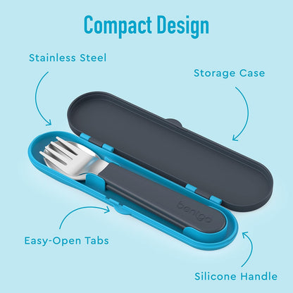Bentgo Kids Stainless Steel Utensil Set - Reusable Fork, Spoon & Storage Case, PFAS- & BPA-Free, Easy-Grip Handles, Lightweight, Dishwasher Safe, School Lunch, Travel & Outdoors (Dinosaur)