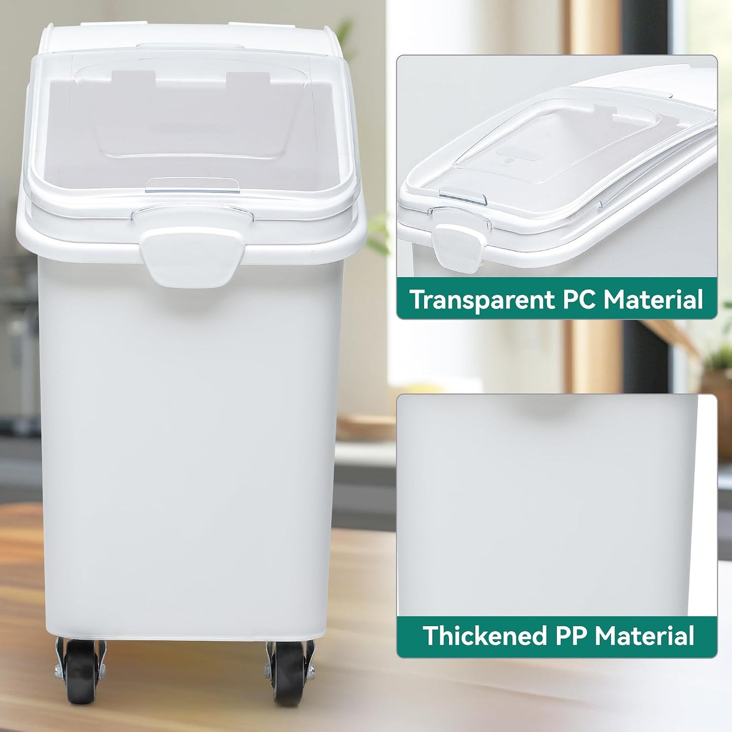 YITAHOME Large Ingredient Storage Bin, Commercial Rice Container With Wheels, Scoop, Lid and Scale - Bulk Flour Bin for Kitchen