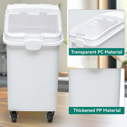 YITAHOME 50L/90lb Large Ingredient Flour Storage Bin, Commercial 11.4-Gallon Rice Storage Container 280 Cups Bulk Flour storage Bins with Wheels,Scoop,Lid and scale, Rice Bin for Kitchen, White