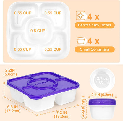 Caperci Original Lunchable Snack Containers for Kids & Adults - 5 Compartments Bento Snack Boxes with 4 Leakproof Small Containers, Wheat Straw, BPA-Free, Set of 4