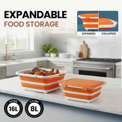 BBQ Prep Tub 2 Pack (8L+8L) - Multifunctional Collapsible Camping Cutting Board with Upgraded Locking Lid, Meal Prep Meat Storage Container Perfect for Grilling, Outdoor Cooking (Large x 2)