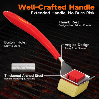 Bristle Free Grill Brush with Scraper for Outdoor Grill Cleaning, Safe Steam BBQ Grill Cleaner, Replaceable Head, Grilling Accessories for Cast Iron, Stainless Steel, Porcelain, Ceramic Grates - Black