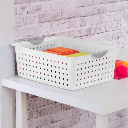 Sterilite 6-Pack Medium Ultra Basket, Open Top Plastic Storage Organizer, White - Classic Baskets for Organizing Countertops, Pantry Shelves, Kitchen Cabinets, Laundry Rooms or Home Offices