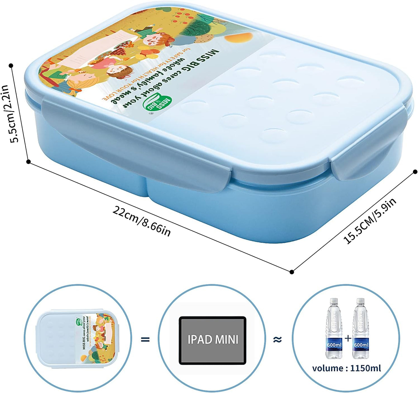 MISS BIG® Bento Box,Bento Box Adult,Lunch Box,Leak Proof Lunch Containers,No BPAs and No Chemical Dyes Bento Lunch Box,Dishwasher and Microwave Safe Lunch Containers for Adults(1900ml Gray)