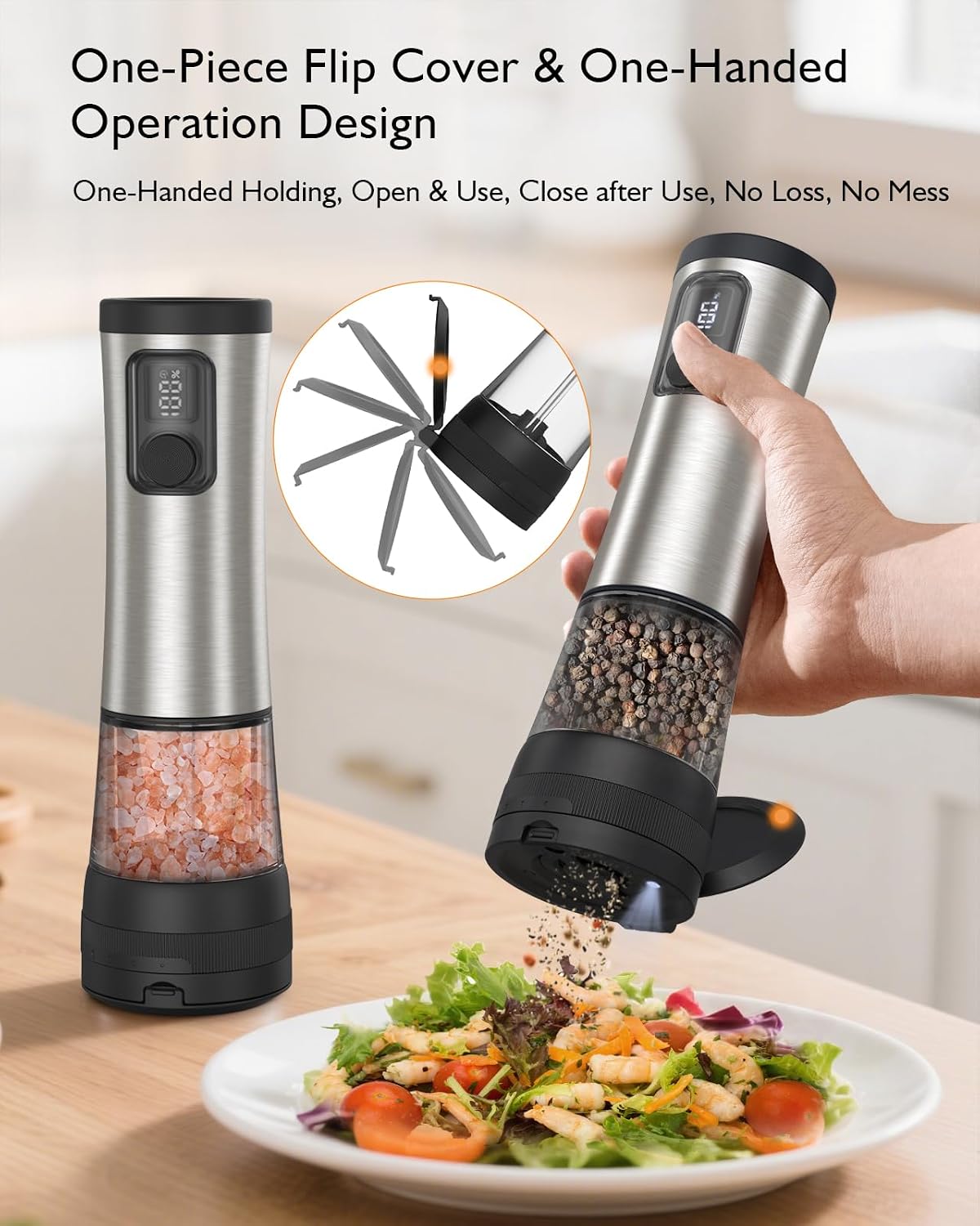 Electric Salt and Pepper Grinder Set, 2 in 1 Dual Bins USB Rechargeable