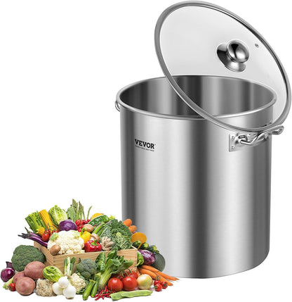 VEVOR Stainless Steel Stockpot, 42 Quart Large Cooking Pots, Cookware Sauce Pot with Strainer, Lid, and Handle, Heavy Duty Commercial Grade Stock Pot, Sanding Treatment, for Large Groups Events Silver