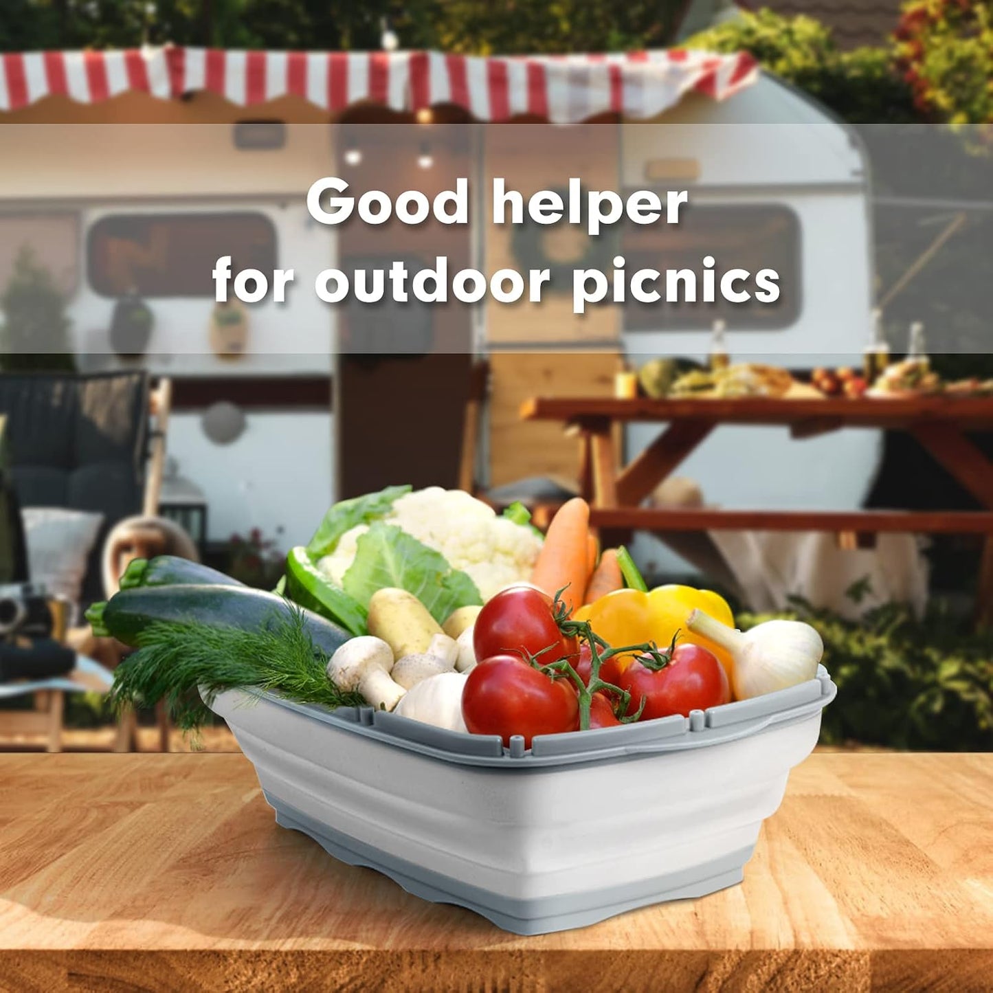9-in-1Collapsible Cutting Board with Colander Wash Basket Camping RV Gift
