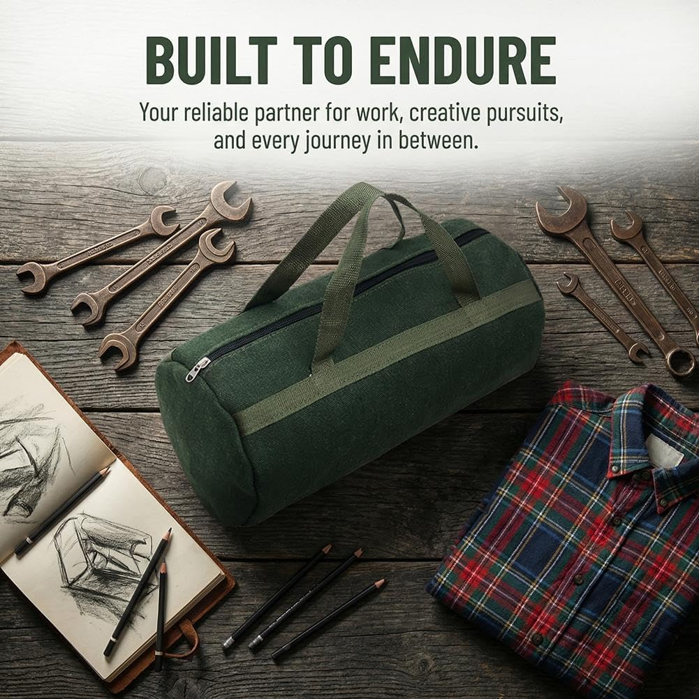 Grill Accessory Storage Bag, Extra Thick Canvas Grills Utensil Storage Bag, Double Zipper Grill Tool Storages Bags, BBQ Tool Storages Bags Carry Bages for Camping Hiking Barbecue, Dark Green