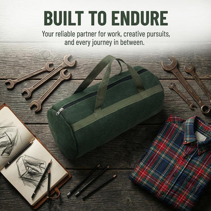 Grill Accessory Storage Bag, Extra Thick Canvas Grills Utensil Storage Bag, Double Zipper Grill Tool Storages Bags, BBQ Tool Storages Bags Carry Bages for Camping Hiking Barbecue, Dark Green