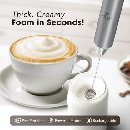 Zulay Kitchen Rechargeable Milk Frother Handheld - Frother Wand, Drink Mixer, Electric Whisk Frother, for Cappuccinos, Matcha & Protein Powder - Dynamic 3 Whisk, 3 Speed 500mAh Black - Colors A