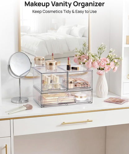 Vtopmart Stackable Storage Drawers Set of 5, Clear Plastic Organizer Bins for Baby Bottle, Beauty Supplies Storage, Ideal for Kichen Countertop, Vanity, Bathroom, Cabinet, Pantry Organization