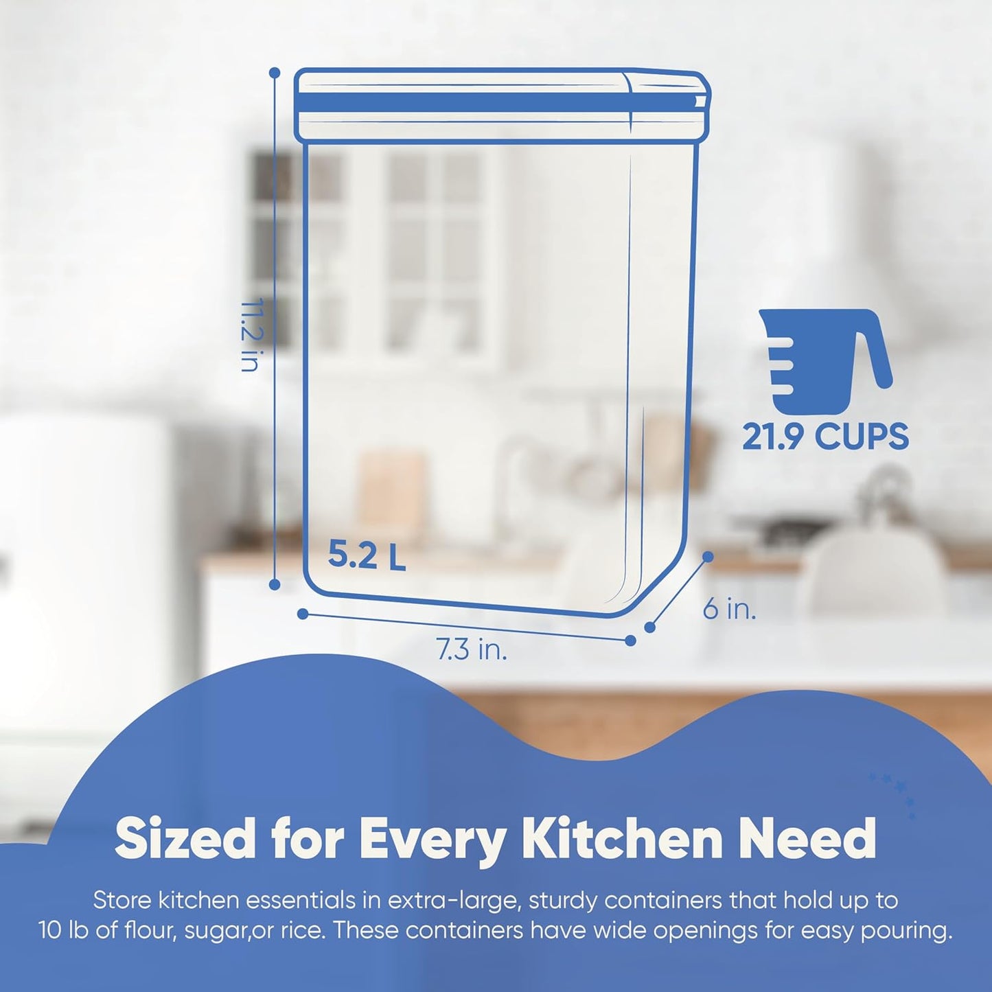 Chef's Path Extra Large Airtight Food Storage Containers with Lids, Pack of 2, 6.5L, 220Oz, Airtight Kitchen and Pantry Bulk Canisters for Flour, Sugar, Rice, and Baking Supplies - Transparent