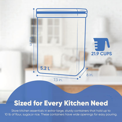 Chef's Path Extra Large Airtight Food Storage Containers with Lids, Pack of 2, 6.5L, 220Oz, Airtight Kitchen and Pantry Bulk Canisters for Flour, Sugar, Rice, and Baking Supplies - Transparent