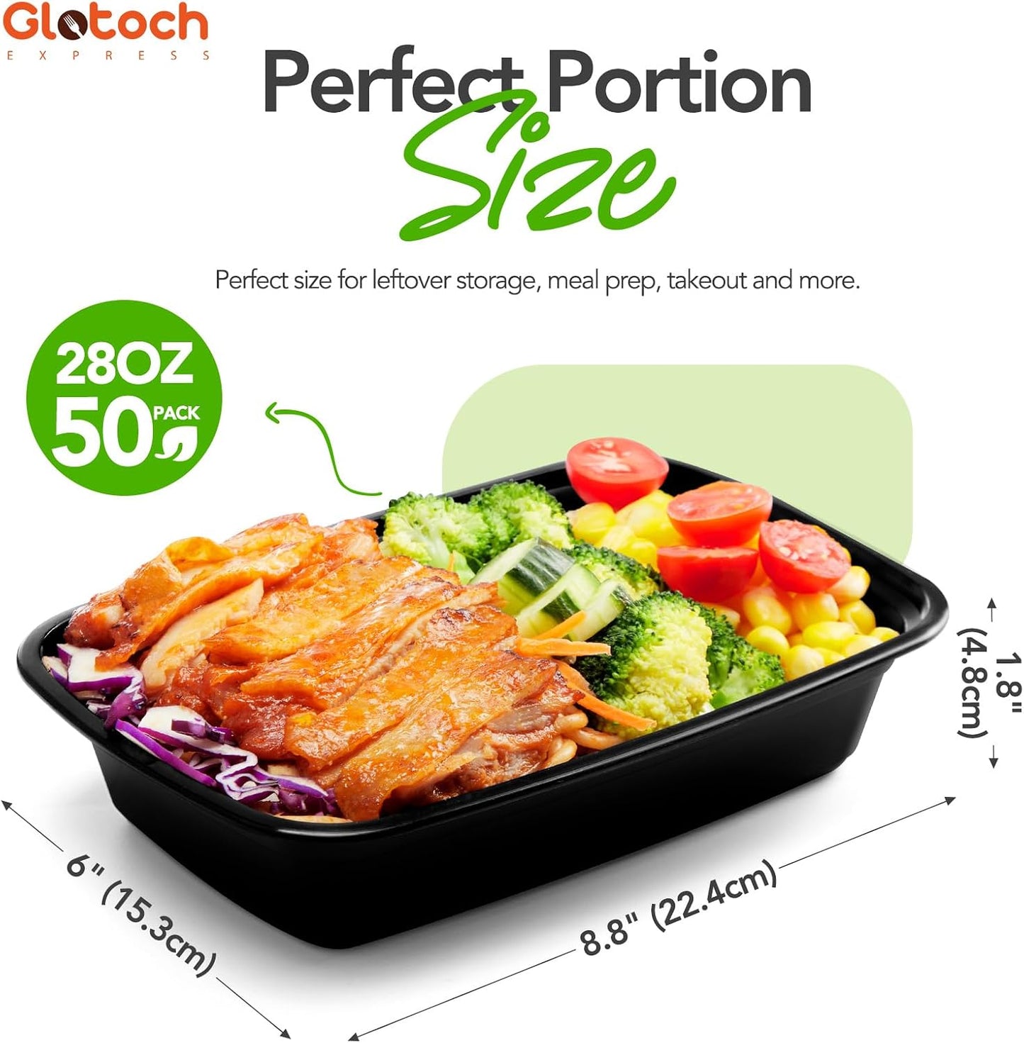 Glotoch 10-Pack Meal Prep Containers with Lids (20-Piece Set), 24 oz Reusable Food Storage Containers, Heavy-Duty Leakproof Bento Boxes, BPA-Free, Microwave/Freezer/Dishwasher Safe, Black