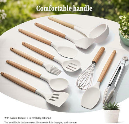 Silicone Cooking Utensils Set For Kitchen, Spoons Spatula Spatulas Accessories, Baking Heat Resistant Cookware De Home, Rubber New Apartment Decor, Plastic Nonstick Turner Tool (black)