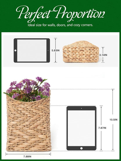 VerdantVibes Woven Wall Hanging Basket – 3-Tier Natural Water-Hyacinth Organizer for Boho Farmhouse Decor, Kitchen & Home Storage (37.4" x 11.2", Folds Flat)