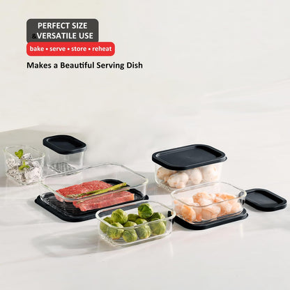 EATEX 7 Pack Glass Meal Prep Containers with Grooved Base, 7 Stackable BPA Free Glass Storage Containers with Lids for Lunch, Pantry, and Kitchen - Microwave, Dishwasher Freezer & Oven Safe - Sage