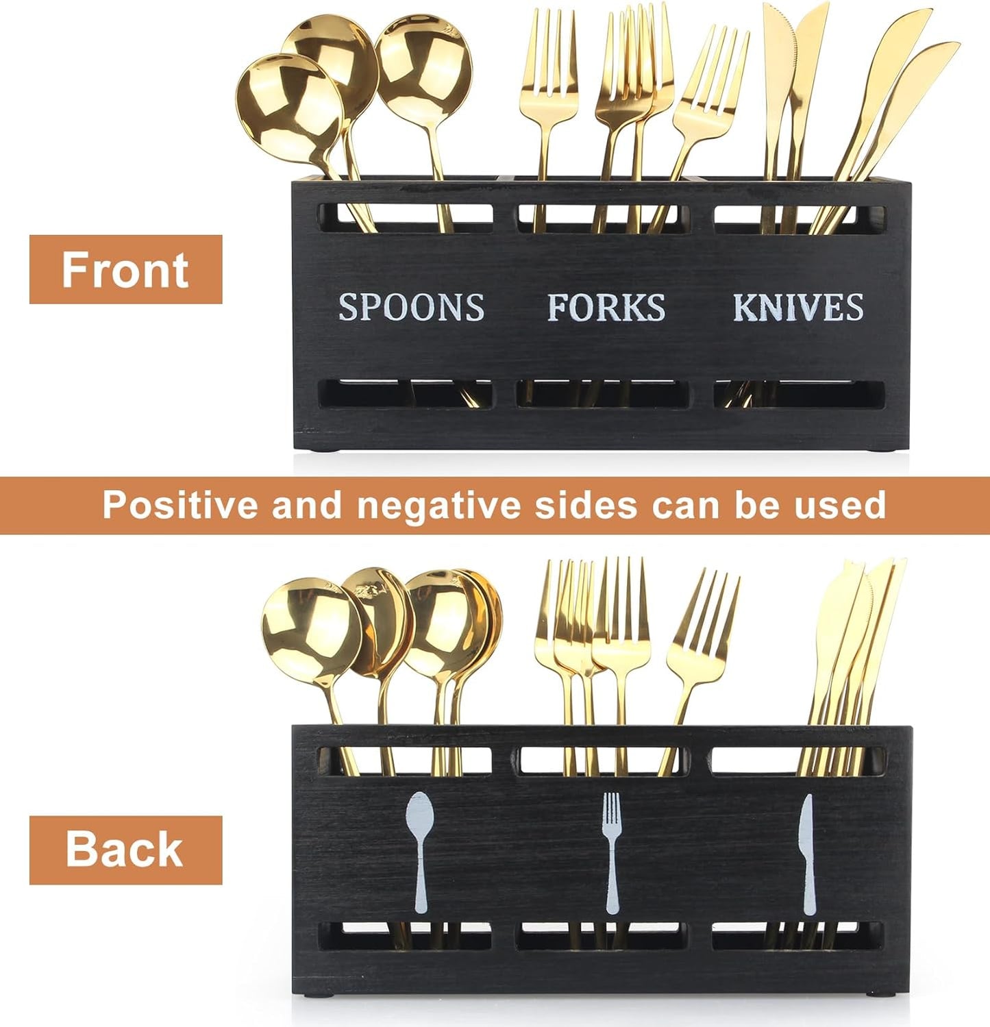 Wooden Silverware Cutlery Holder White Flatware Caddy Small Kitchen Utensil Holders for Party Wood Silverware Organizer Storage for Table Countertop Spoon and Fork Holder Utensils Caddy Basket