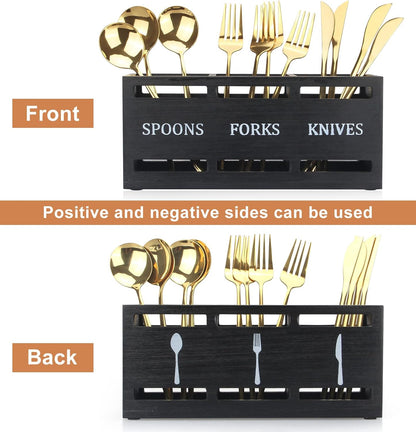 Wooden Silverware Cutlery Holder White Flatware Caddy Small Kitchen Utensil Holders for Party Wood Silverware Organizer Storage for Table Countertop Spoon and Fork Holder Utensils Caddy Basket