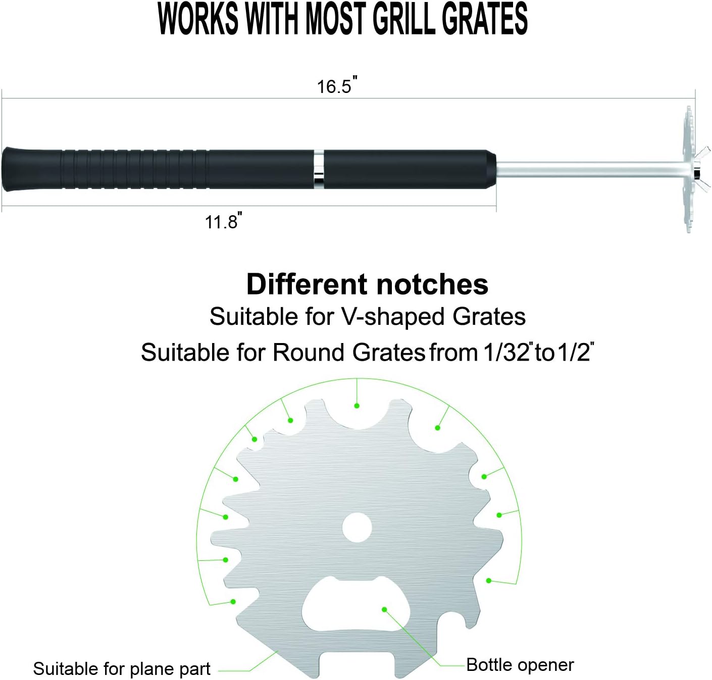 Universal BBQ Grill Scraper for Hot Grill Grates- 16.5 Inch Long Handle Barbecue Grill Cleaner with Stainless Steel BBQ Cleaning Tools Fit Most Grills