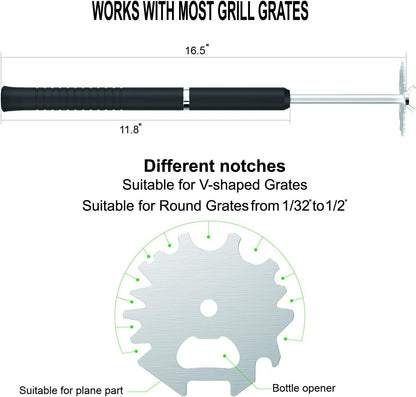 Universal BBQ Grill Scraper for Hot Grill Grates- 16.5 Inch Long Handle Barbecue Grill Cleaner with Stainless Steel BBQ Cleaning Tools Fit Most Grills