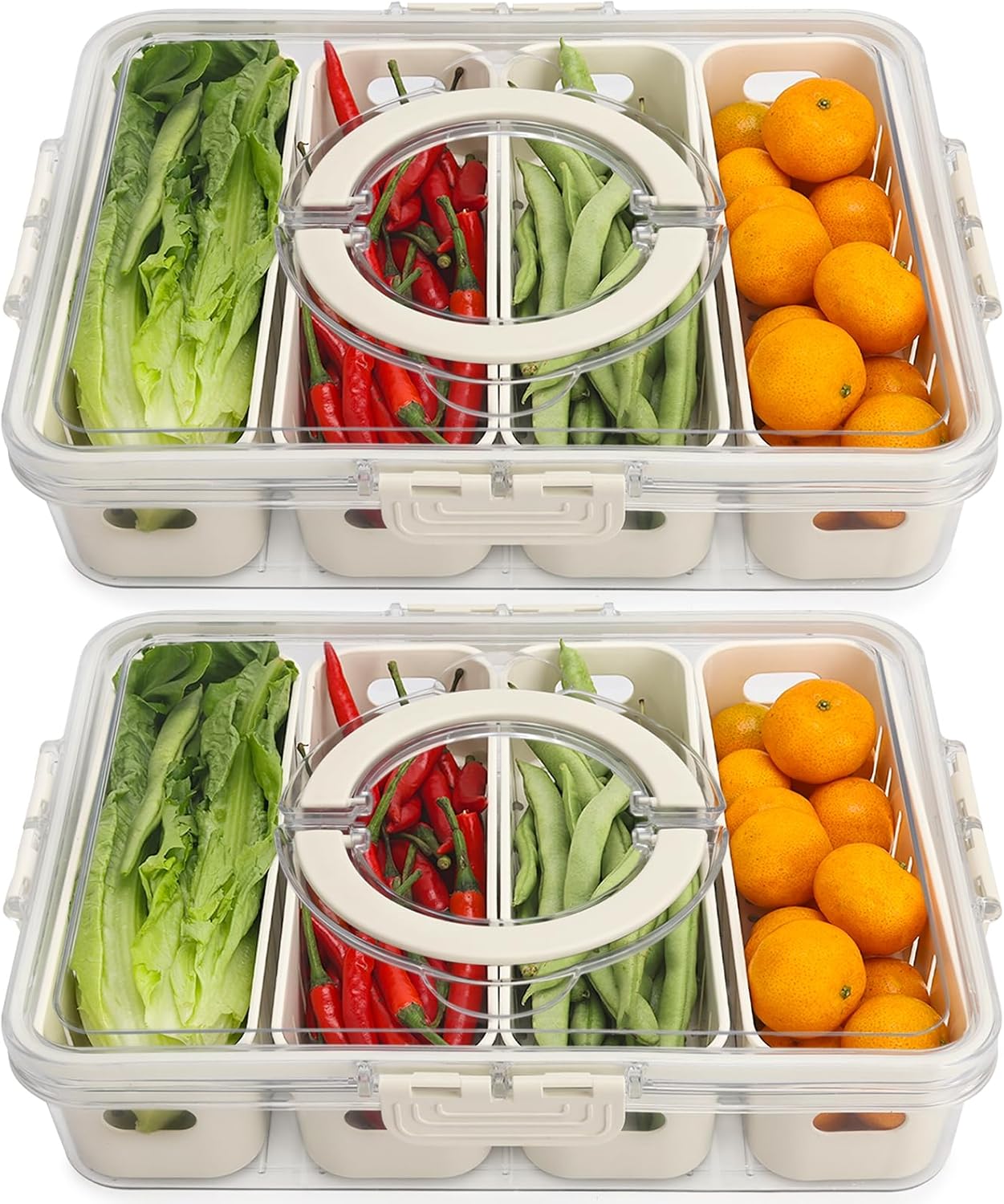 shopwithgreen Divided Serving Tray with Lid, Portable Snack Box Charcuterie Veggie Tray with Lid, Food Storage Organizer with 8 Colandersfor Fruit, Vegetable, Refrigerator, Kitchen, Party, Picnic