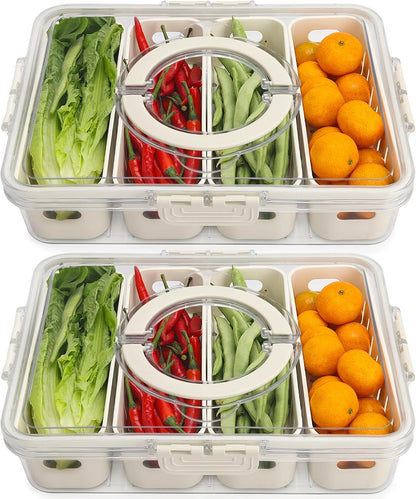 shopwithgreen Divided Serving Tray with Lid, Portable Snack Box Charcuterie Veggie Tray with Lid, Food Storage Organizer with 8 Colandersfor Fruit, Vegetable, Refrigerator, Kitchen, Party, Picnic