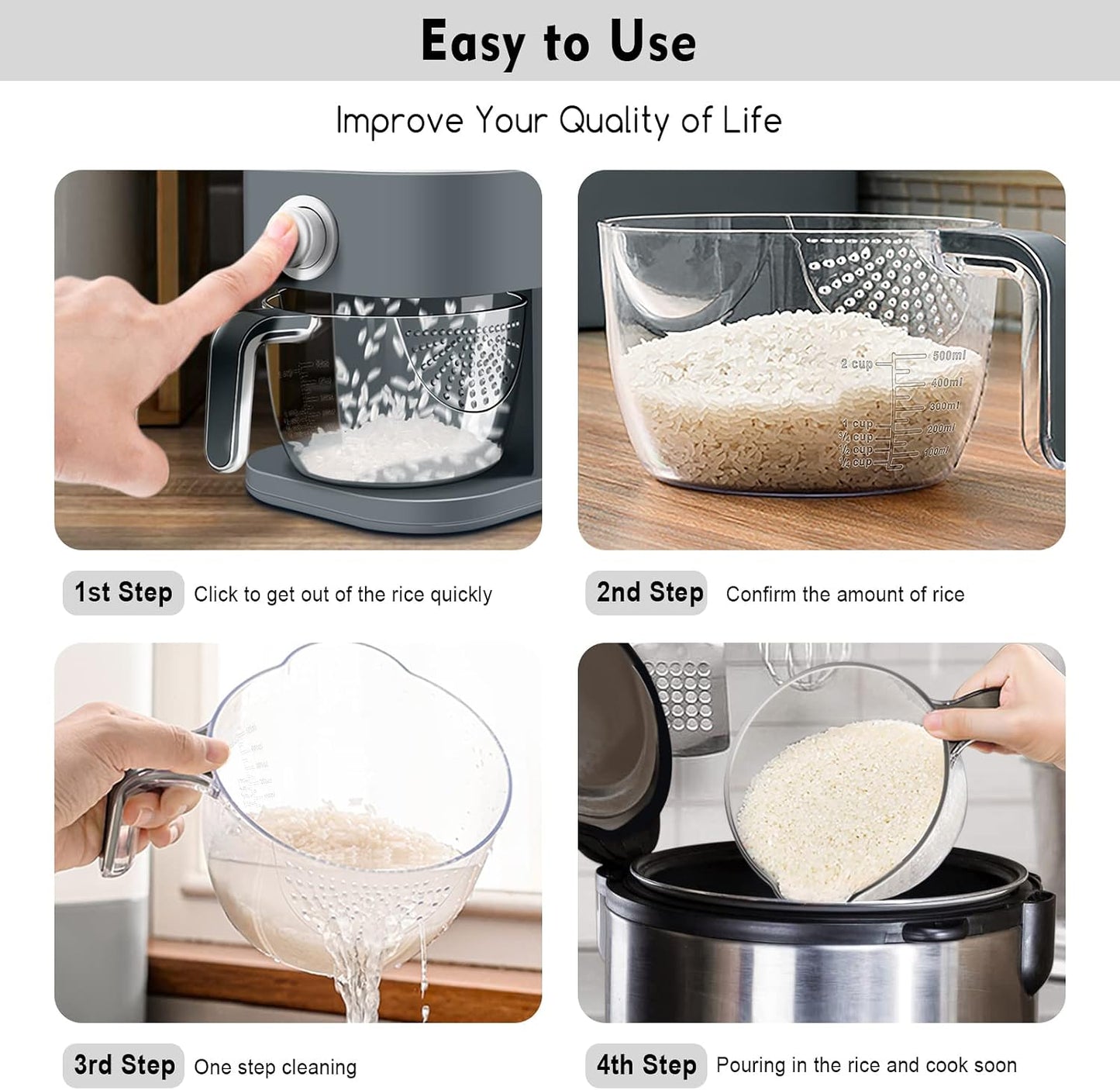 Rice Dispenser,22Lbs-25Lbs Rice Container with Measuring Cup, Upgraded Lid Time Dials & Built-in Fresh Box Rice Container Storage for Home Kitchen Pantry Stores Rice - White Capacity 22Lbs-25Lbs