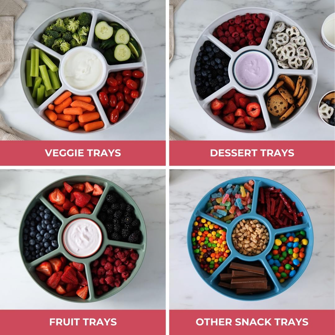 Heavy-Duty Divided Serving Tray with Leakproof Lid-6 Divided Compartments to Serve & Store Food, Snacks, Fruit Tray, Veggie Platter - 100% Made In USA by TEGRIWARE (Arctic Blueberry)