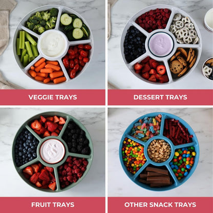 Heavy-Duty Divided Serving Tray with Leakproof Lid-6 Divided Compartments to Serve & Store Food, Snacks, Fruit Tray, Veggie Platter - 100% Made In USA by TEGRIWARE (Arctic Blueberry)