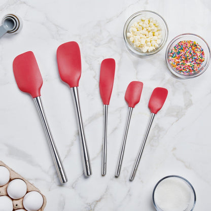 Tovolo Flex Core 5 Piece Silicone Spatula Set Heat Resistant All Silicone Utensils Include Non Stick Spatula Spoonula Jar Scraper, Dishwasher Safe BPA Free Spatulas for Baking Mixing, White