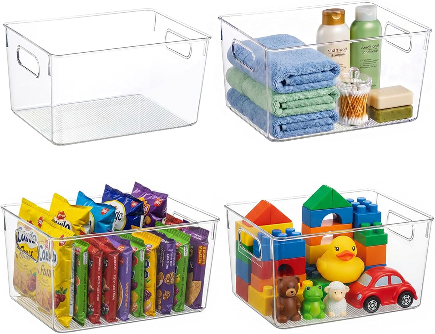 Clear Plastic Storage Bins – Pantry Organizers & Storage Containers for Kitchen, Fridge, Freezer, Cabinets, Bathroom, Laundry Room, Closet, Office, Garage & Home Organization（2 Pack